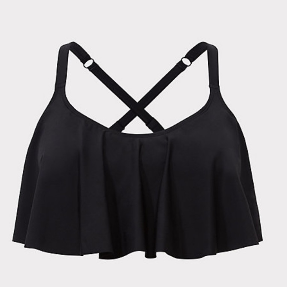 TORRID BLACK WIRELESS FLOUNCE BIKINI TOP